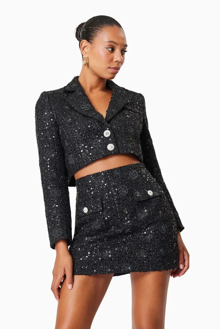 Two-Piece Embellished Tweed Set - Black