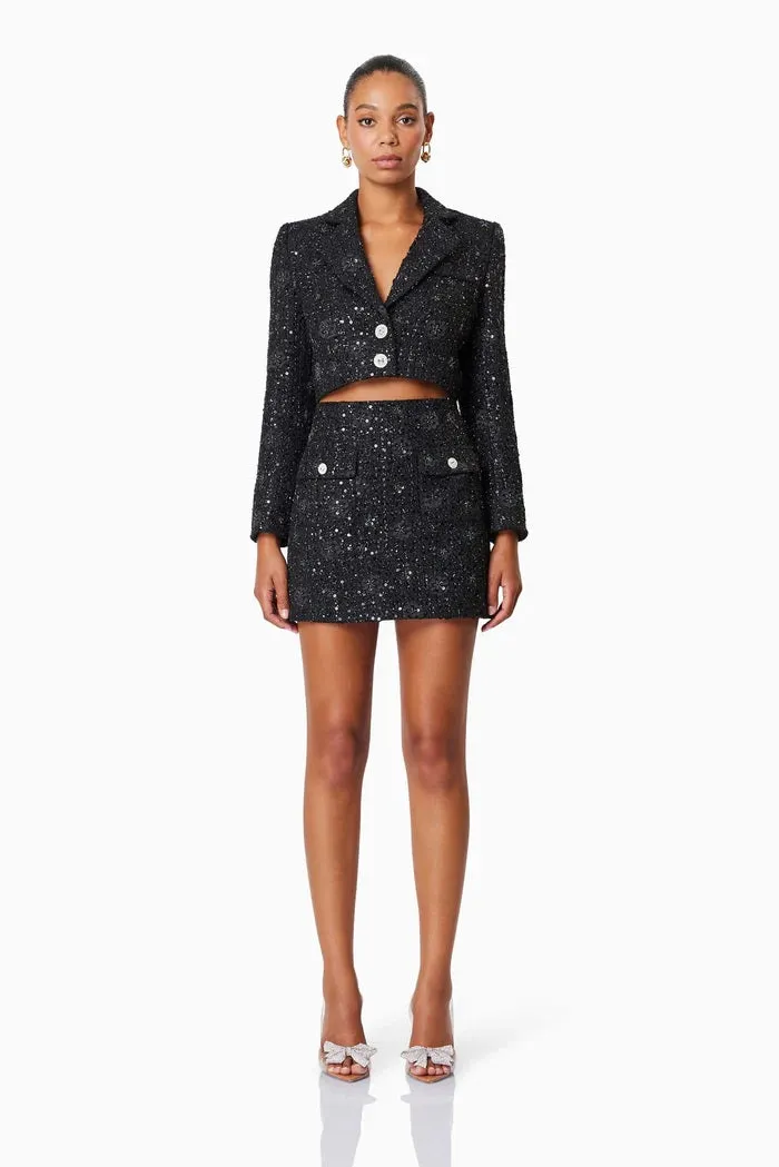 Two-Piece Embellished Tweed Set - Black