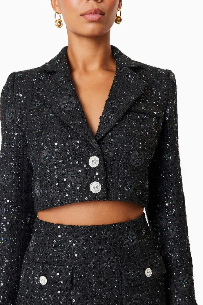 Two-Piece Embellished Tweed Set - Black