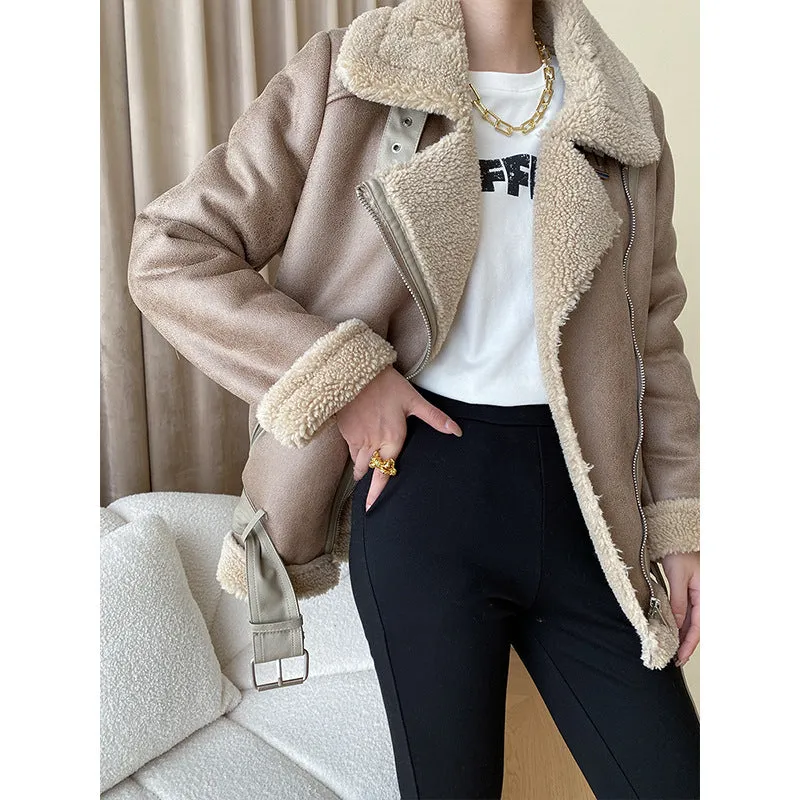 Uniwim cold weather outfits Street Motorcycle Clothing Granular Velvet Fur Integrated Stand Collar Thickened Cotton Coat Autumn and Winter Sn4345