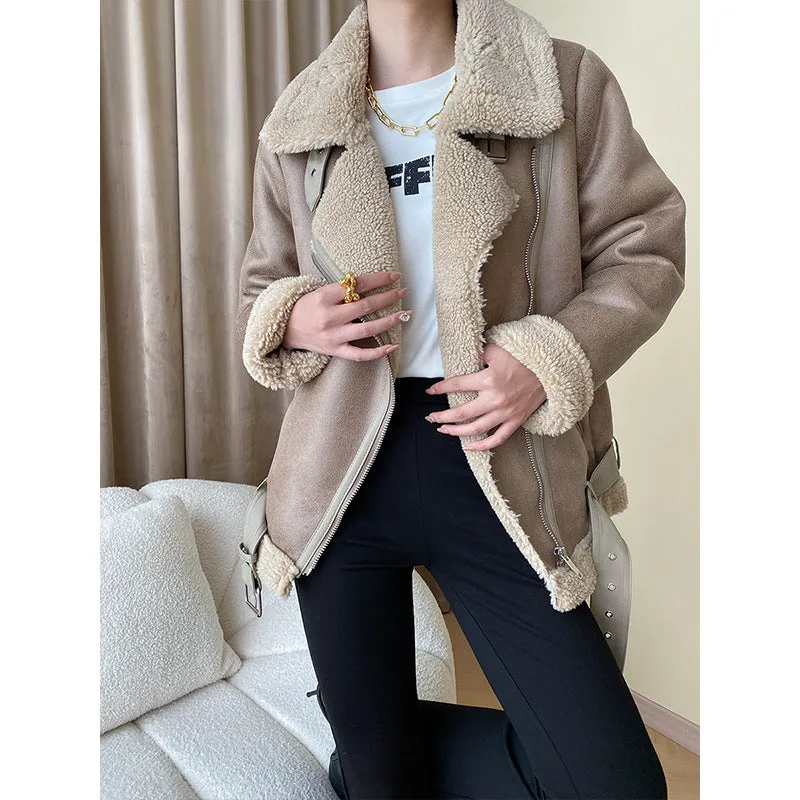 Uniwim cold weather outfits Street Motorcycle Clothing Granular Velvet Fur Integrated Stand Collar Thickened Cotton Coat Autumn and Winter Sn4345