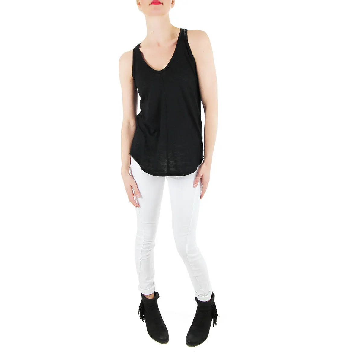 V Neck Racer Tank - Black