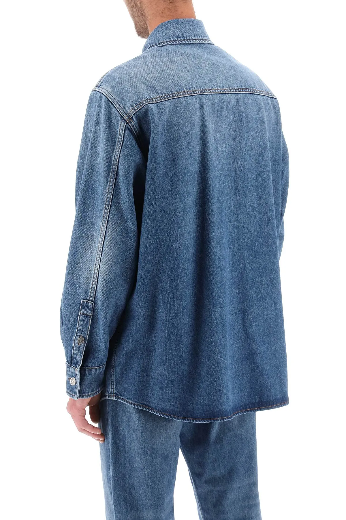 Valentino garavani denim overshirt with stamped vlogo signature