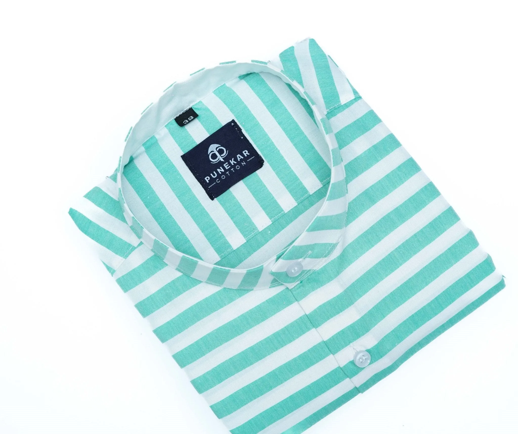 Valley green Color Stand Collar Strips Shirts For Men