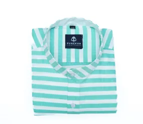 Valley green Color Stand Collar Strips Shirts For Men