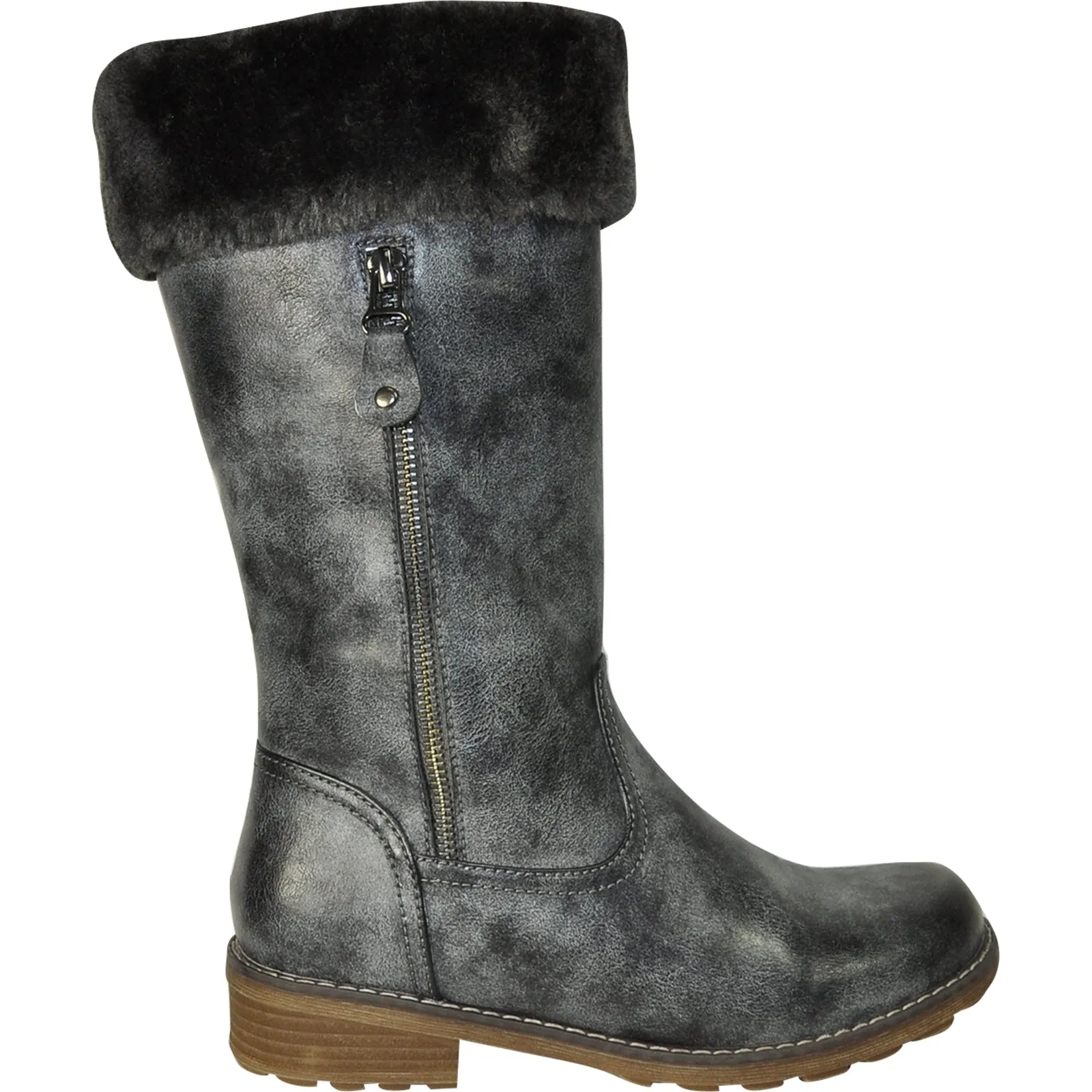 VANGELO Women Water Proof Boot HF9539 Knee High Winter Fur Casual Boot Coal Grey