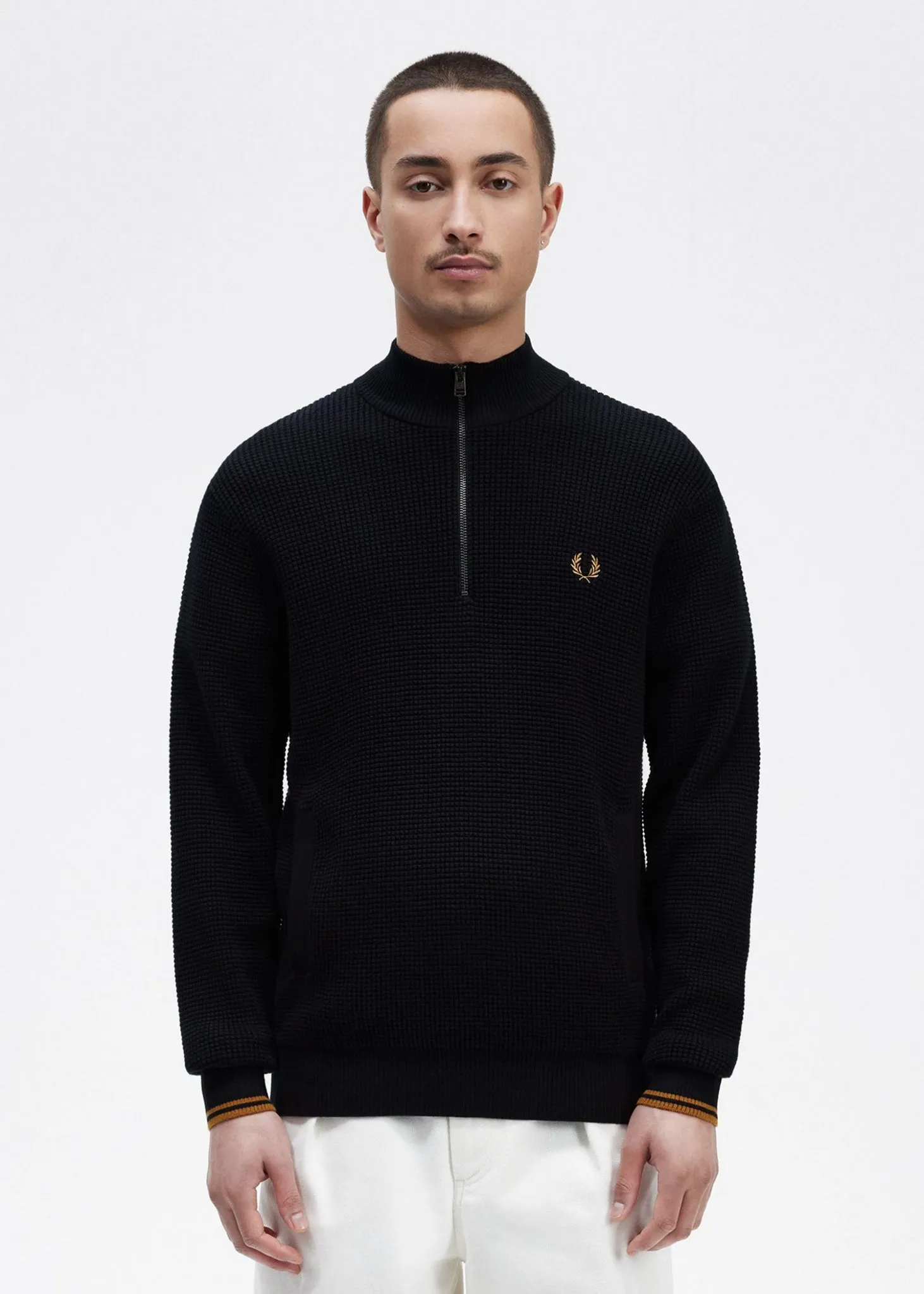 Waffle stitch half zip jumper - navy