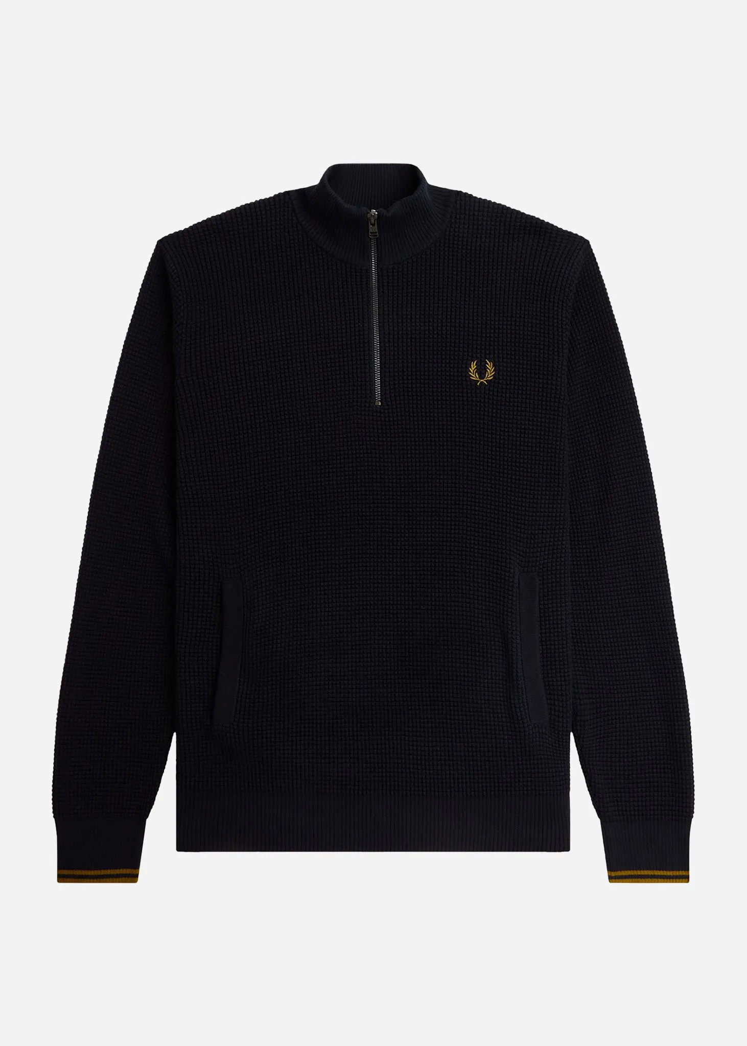 Waffle stitch half zip jumper - navy