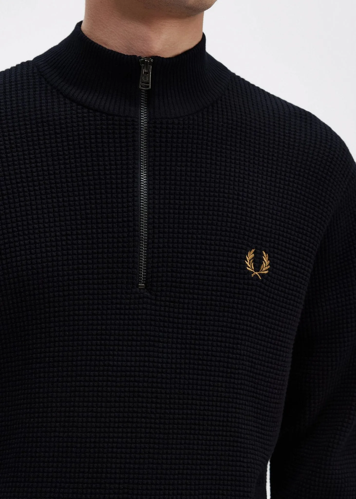 Waffle stitch half zip jumper - navy