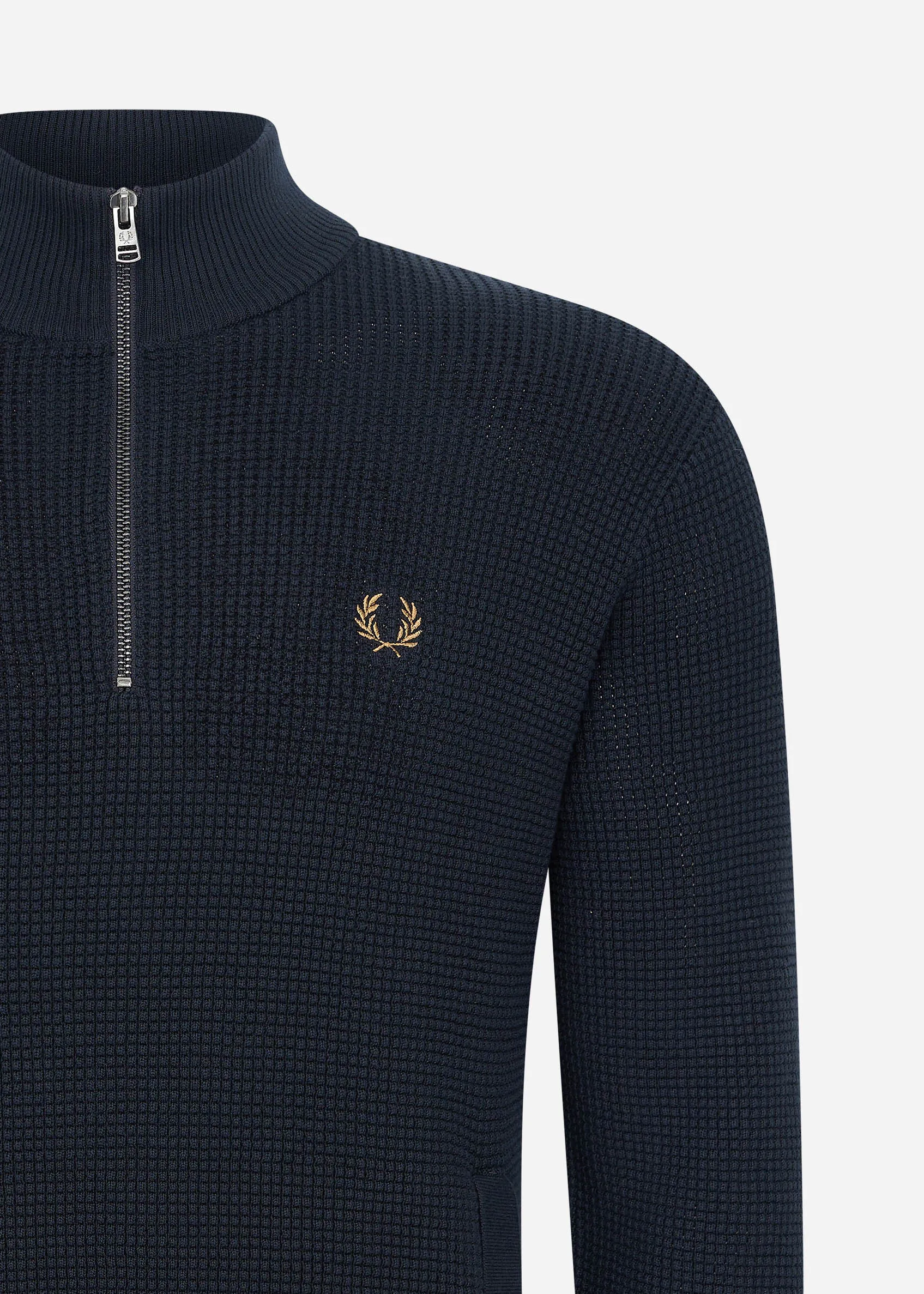 Waffle stitch half zip jumper - navy