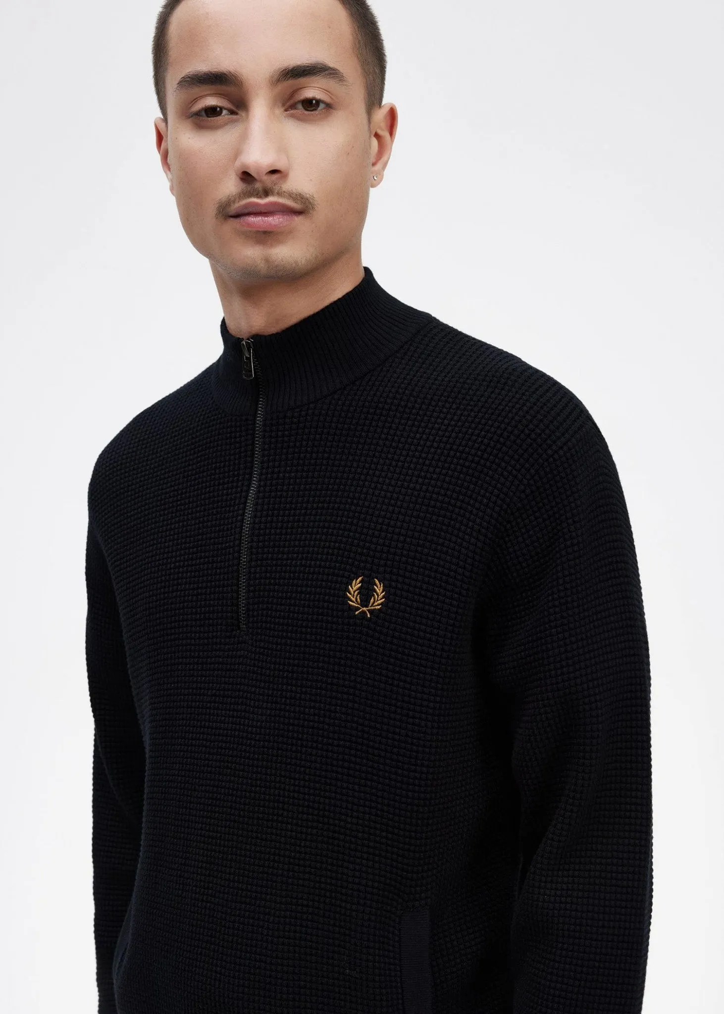 Waffle stitch half zip jumper - navy