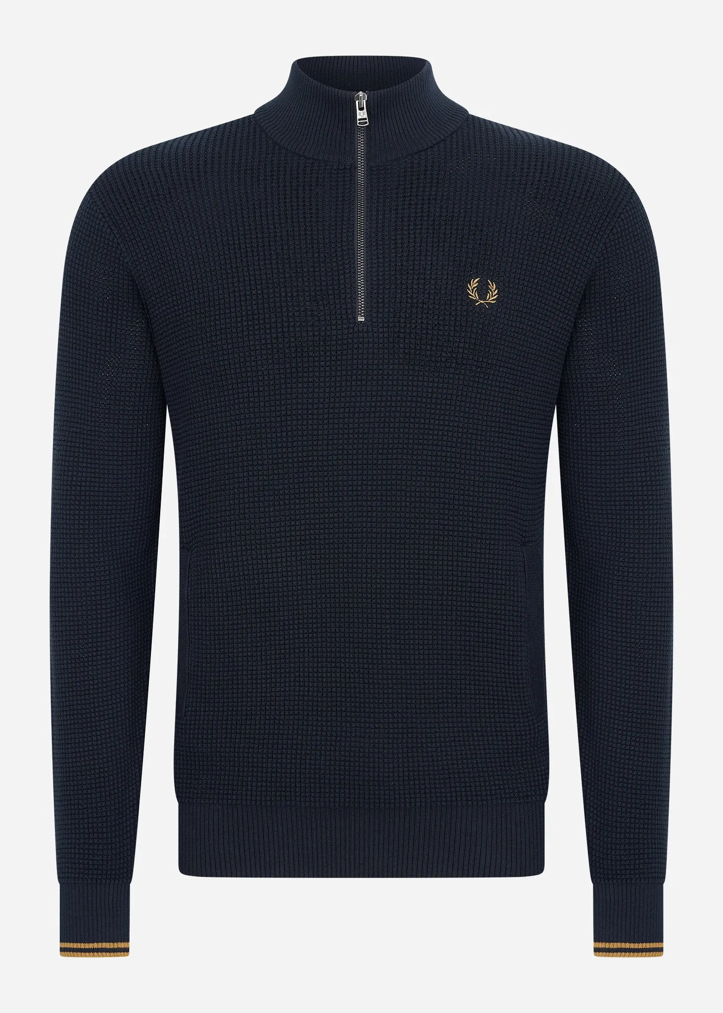 Waffle stitch half zip jumper - navy