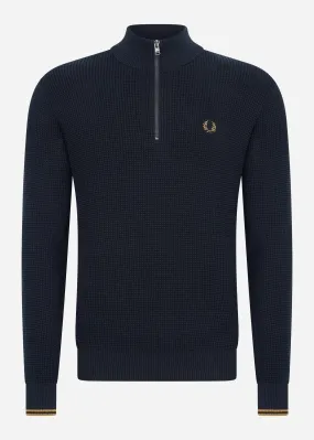 Waffle stitch half zip jumper - navy