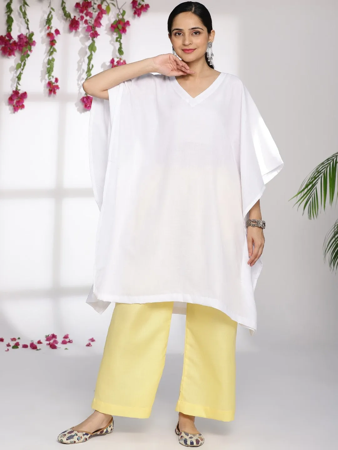 White CottonSlub KaftanKurta