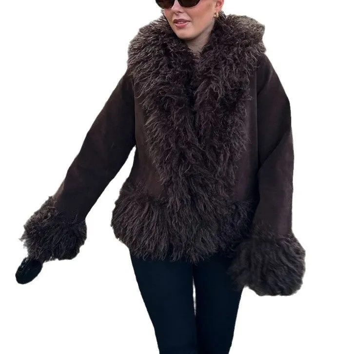 Wjczt cold weather outfits -Style Women's Clothing Slimming Artificial Fur Coat Warm High-Grade Plush Top