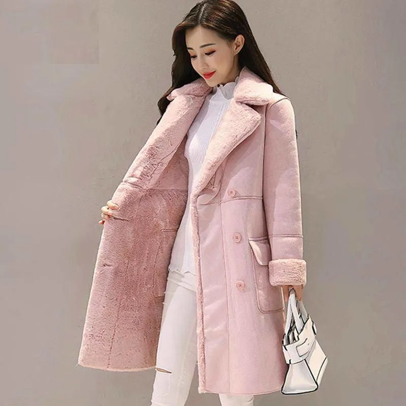 Women Suede Fur Winter Overcoat 2021