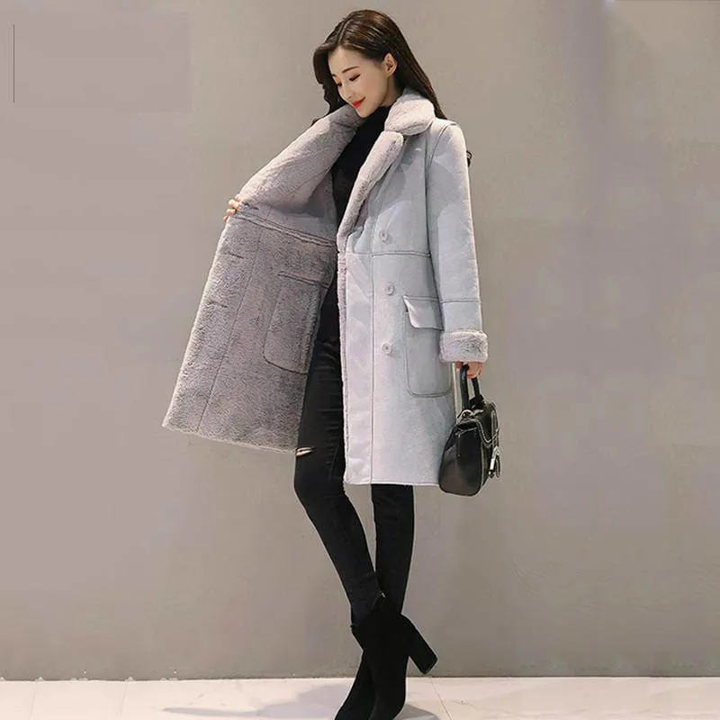 Women Suede Fur Winter Overcoat 2021