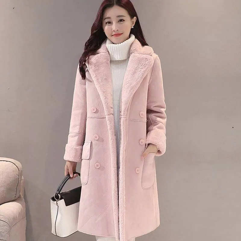 Women Suede Fur Winter Overcoat 2021