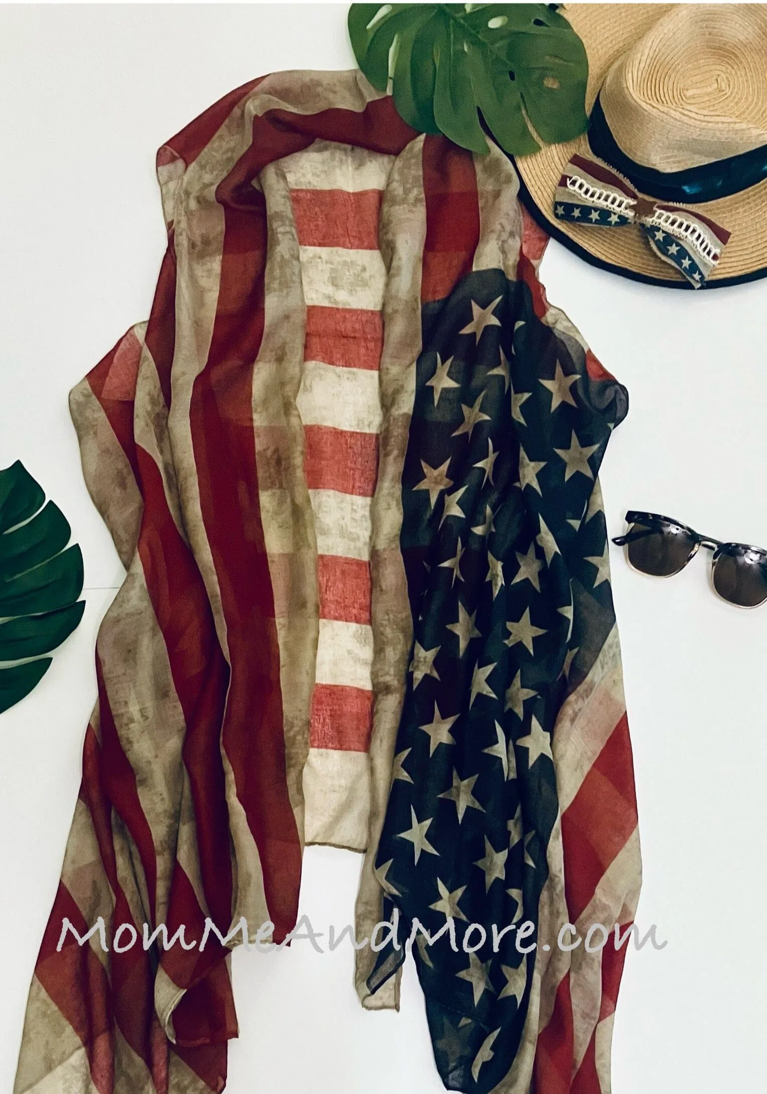 Womens American Flag Kimono, Open Front Cardigan, Sleeveless Vest, One Size, Red/White/Blue