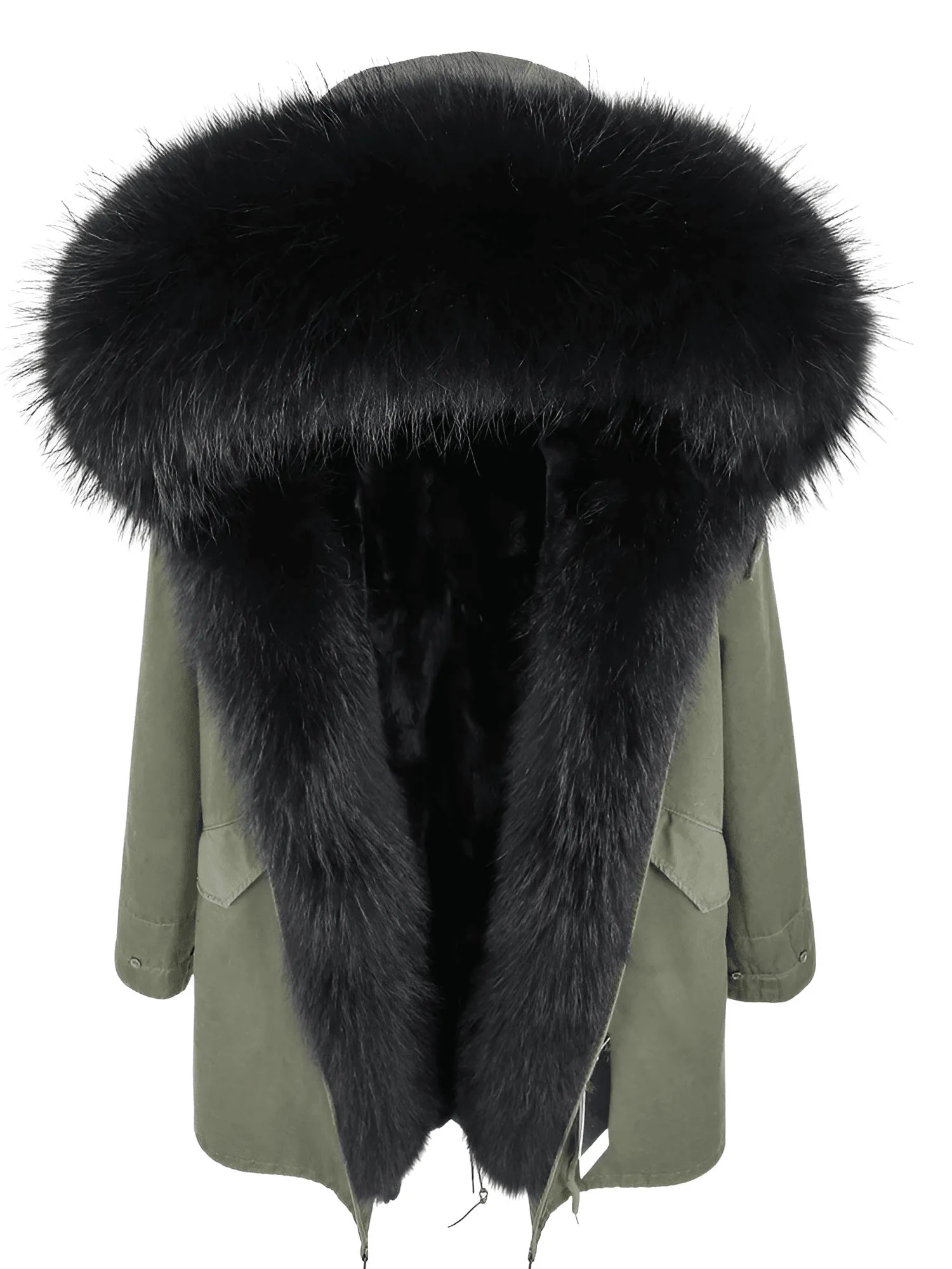 Women's Long Rabbit Fur Parka Real Fur Lining & Real Fox Fur Collar