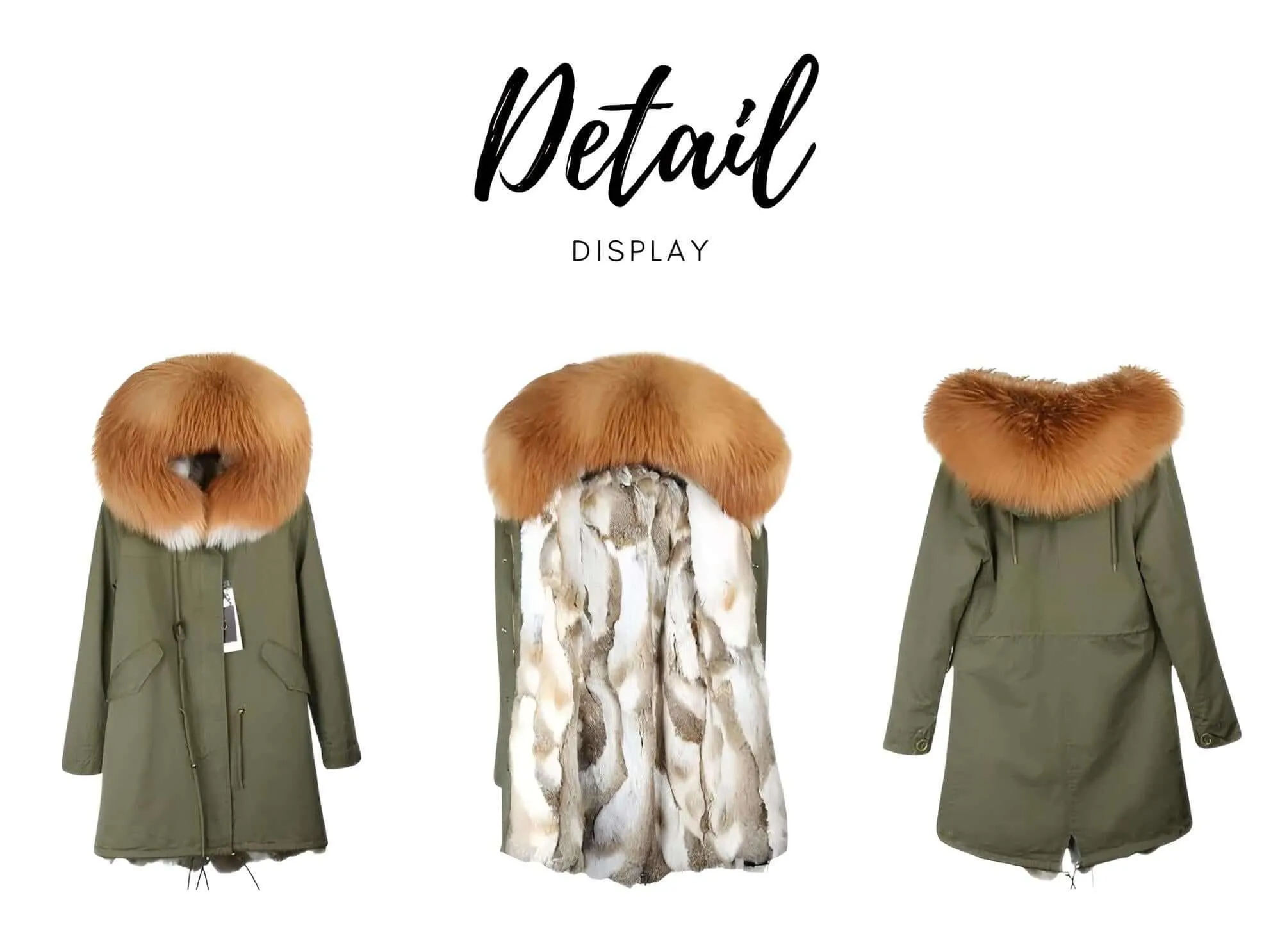 Women's Long Rabbit Fur Parka Real Fur Lining & Real Fox Fur Collar