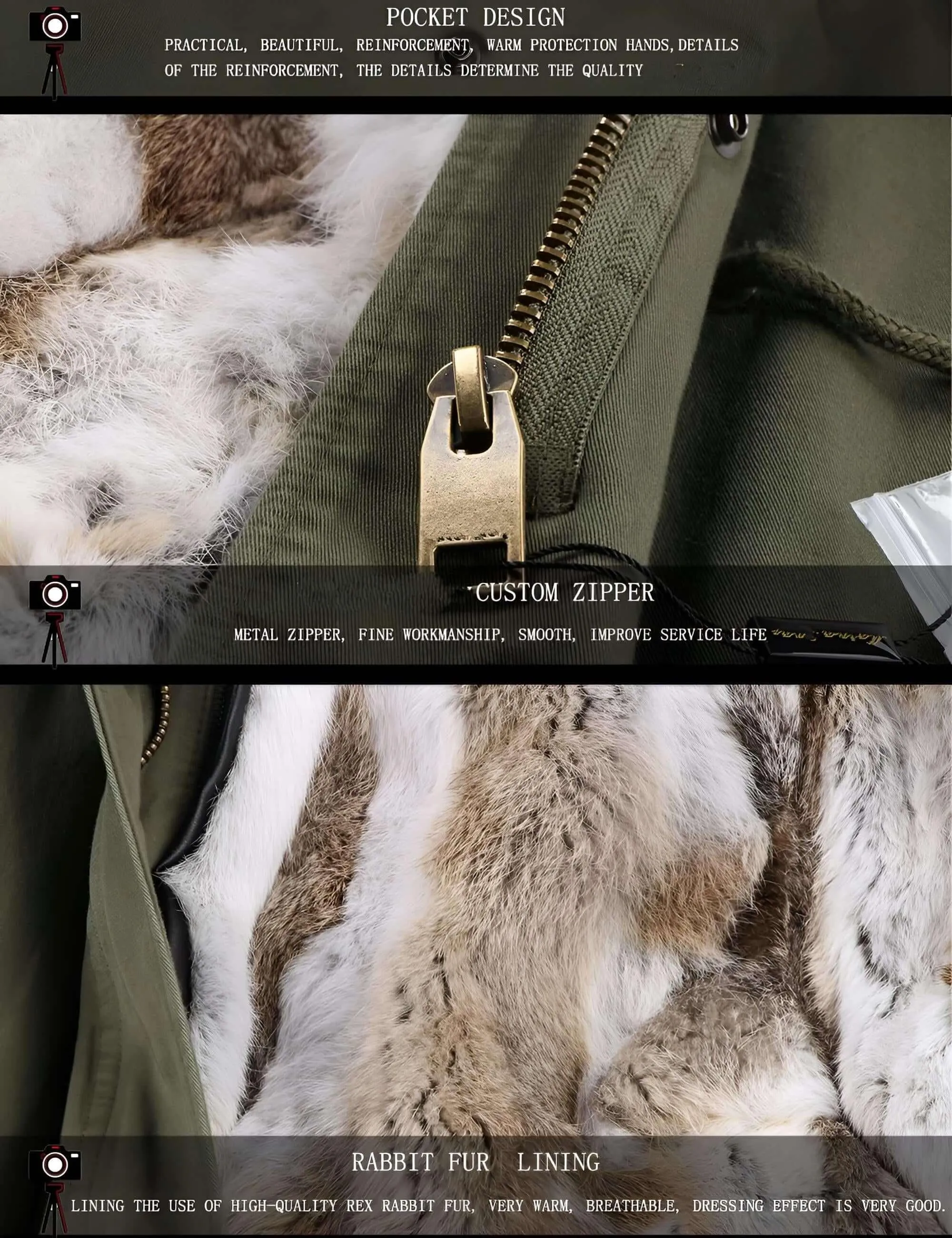 Women's Long Rabbit Fur Parka Real Fur Lining & Real Fox Fur Collar