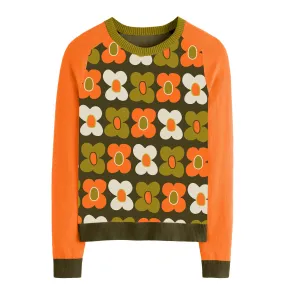 Women's orange vintage sunflower knitwear