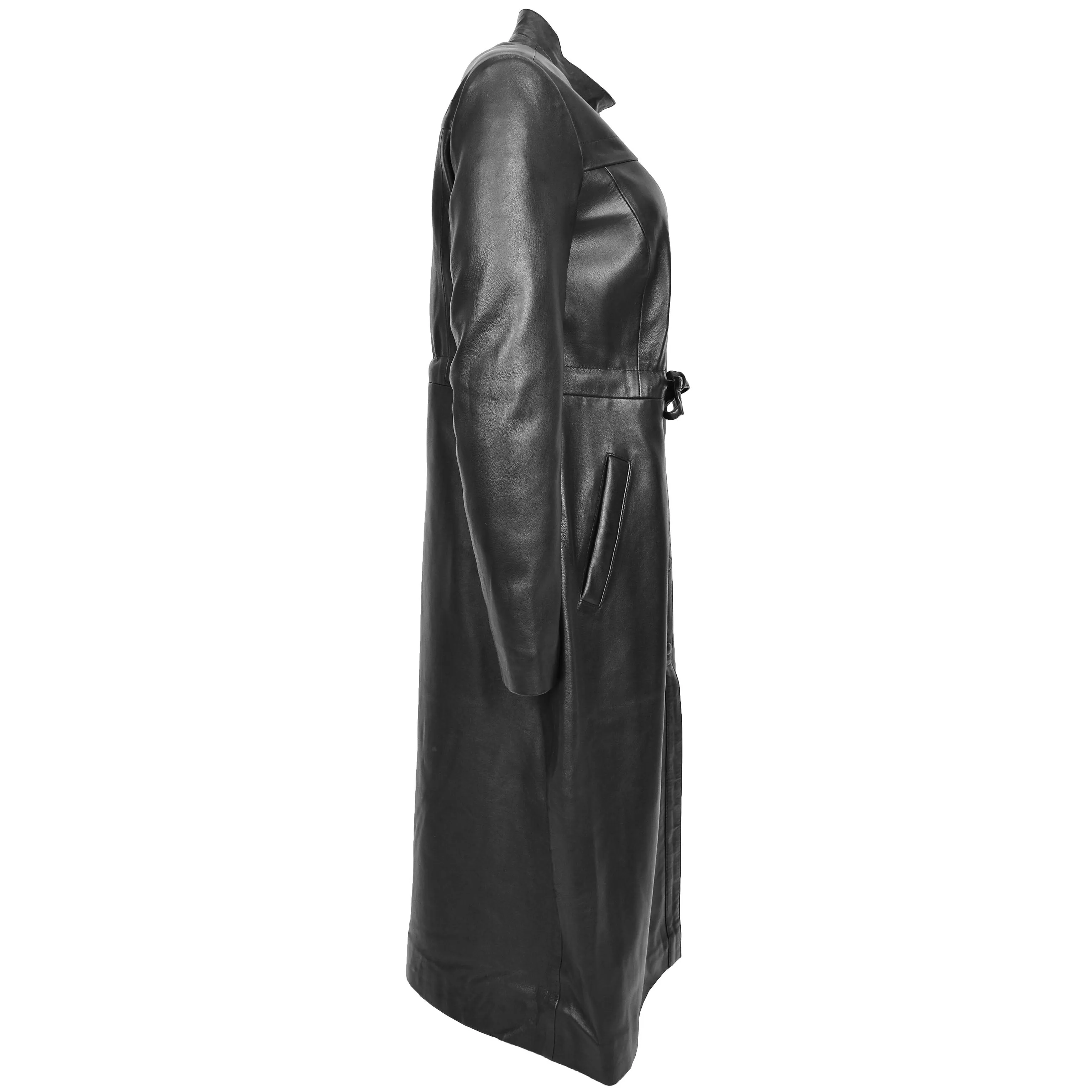 Womens Real Leather Full Length Long Coat Leila Black