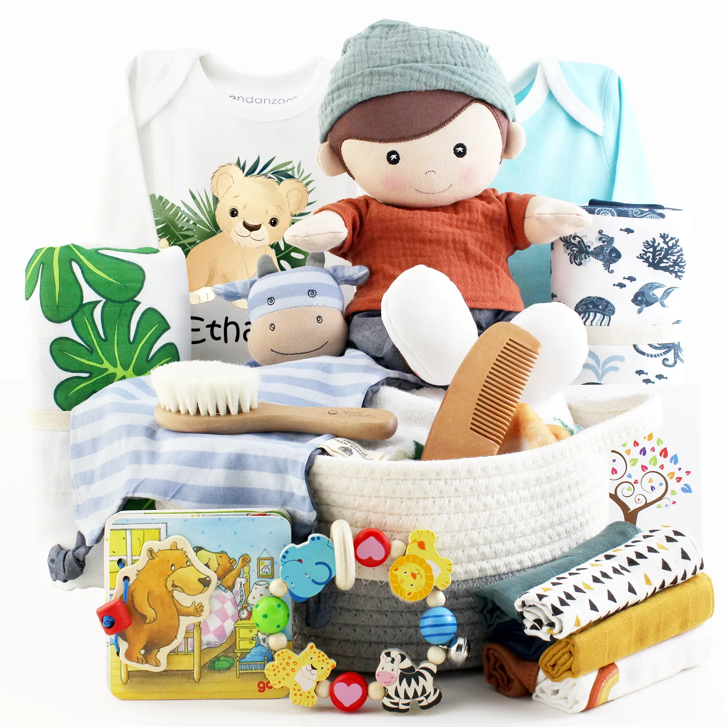 Zeronto Luxury Mom & Baby Boy Gift Basket 2-Tier (Little Explorer in the Jungle & the Sea)